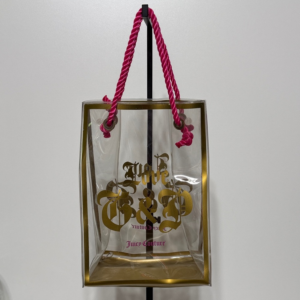 Juicy Couture Love Clear Vinyl Neon Tote Bag with Pink Rope Straps